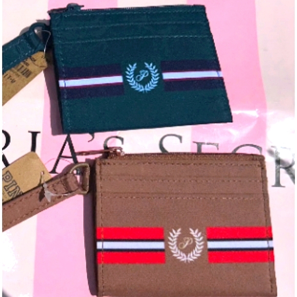 Victoria's Secret PINK New Card Case Keychain Wallet with Zipper, Hunter Green - Picture 4 of 10